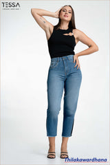 TESSA Side Split Crop Jean - Ice Blue