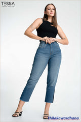 TESSA Side Split Crop Jean - Ice Blue