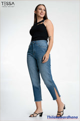 TESSA Side Split Crop Jean - Ice Blue