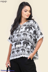 Engage Elephant Print Lace Trim Top