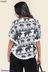 Engage Elephant Print Lace Trim Top