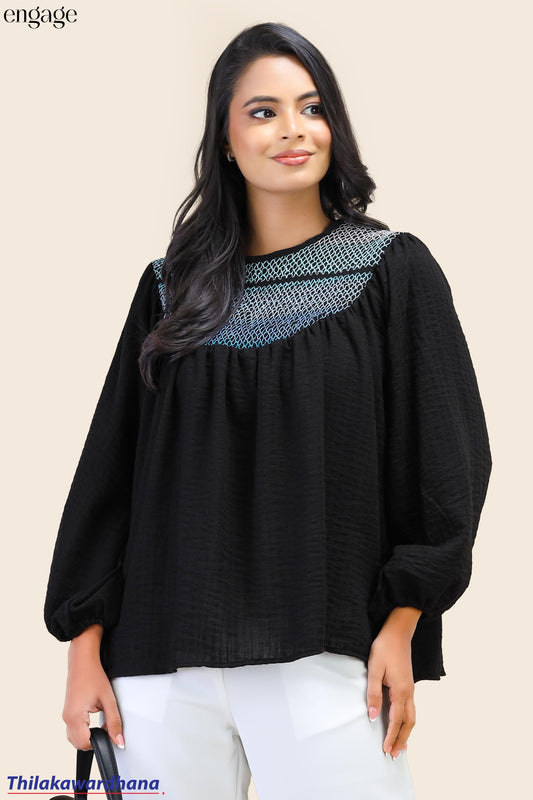 Tendenza Smocked Long Sleeve Blouse