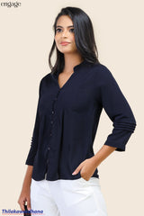 Engage Pleated Sleeve Button Front Top