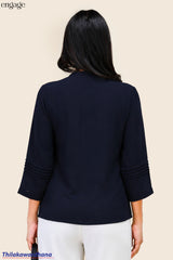 Engage Pleated Sleeve Button Front Top