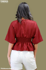 Tendenza V Neck Smocked Peplum Top