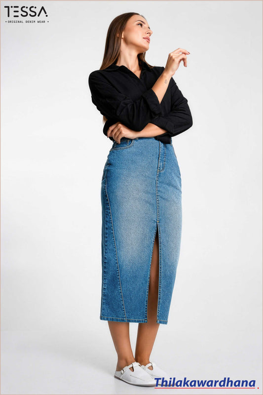 TESSA Luxe Slit Light Washed Skirt