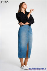 TESSA Luxe Slit Light Washed Skirt