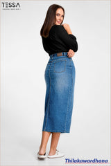 TESSA Luxe Slit Light Washed Skirt