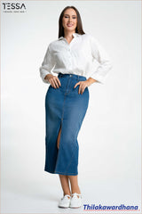 TESSA Luxe Slit Mid Washed Skirt