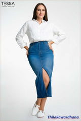 TESSA Luxe Slit Mid Washed Skirt