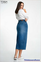 TESSA Luxe Slit Mid Washed Skirt