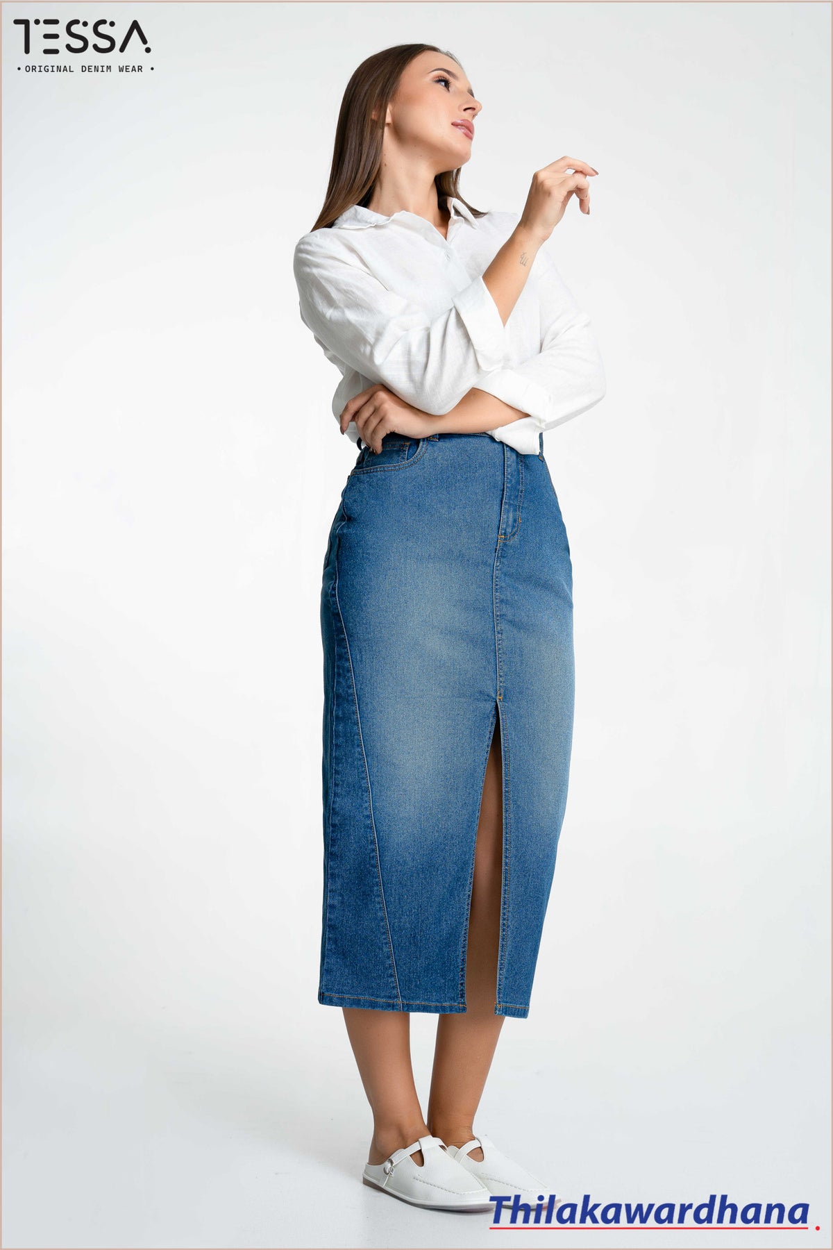 TESSA Luxe Slit Mid Washed Skirt
