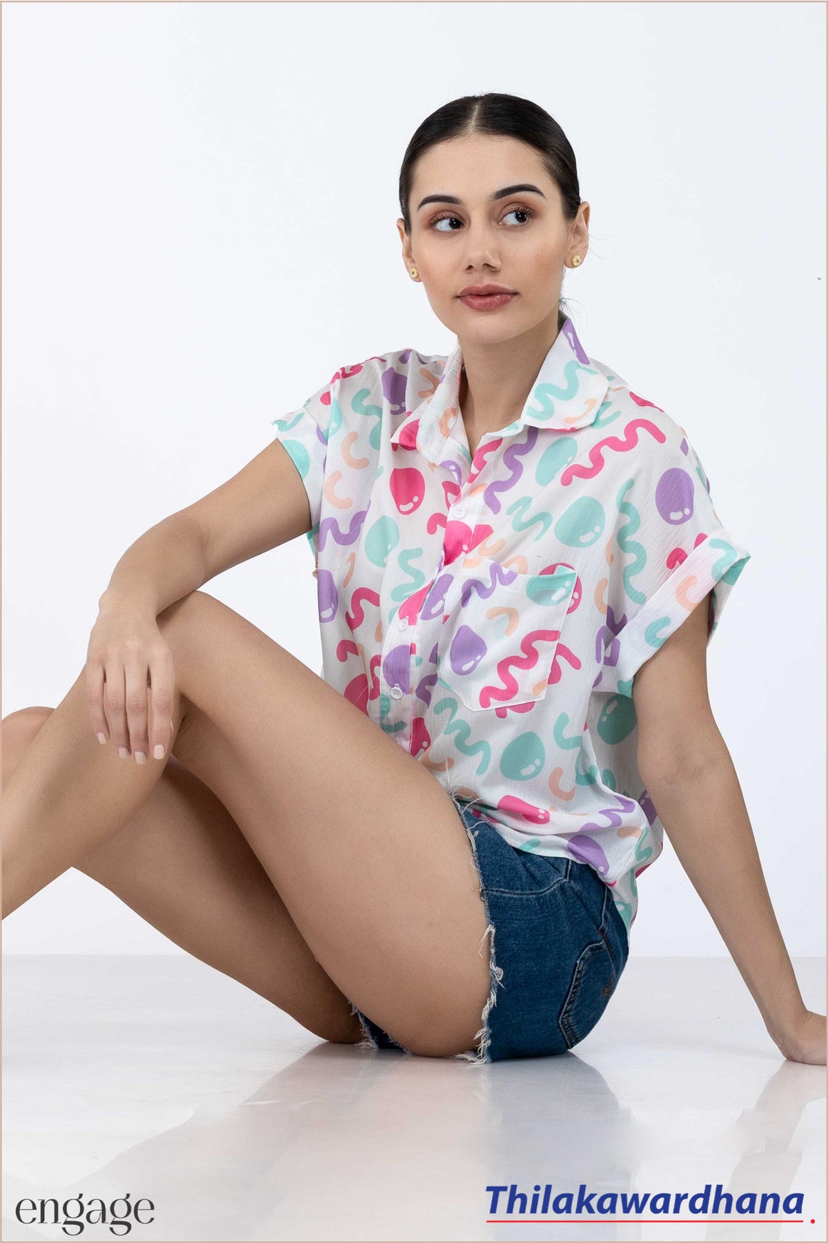 Engage Pastel Wave Print Collared Shirt