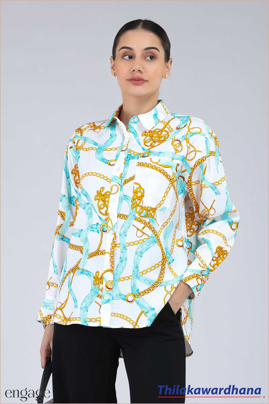 Engage Turquoise Gold Chain Print Shirt
