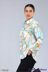 Engage Turquoise Gold Chain Print Shirt