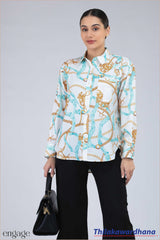 Engage Turquoise Gold Chain Print Shirt