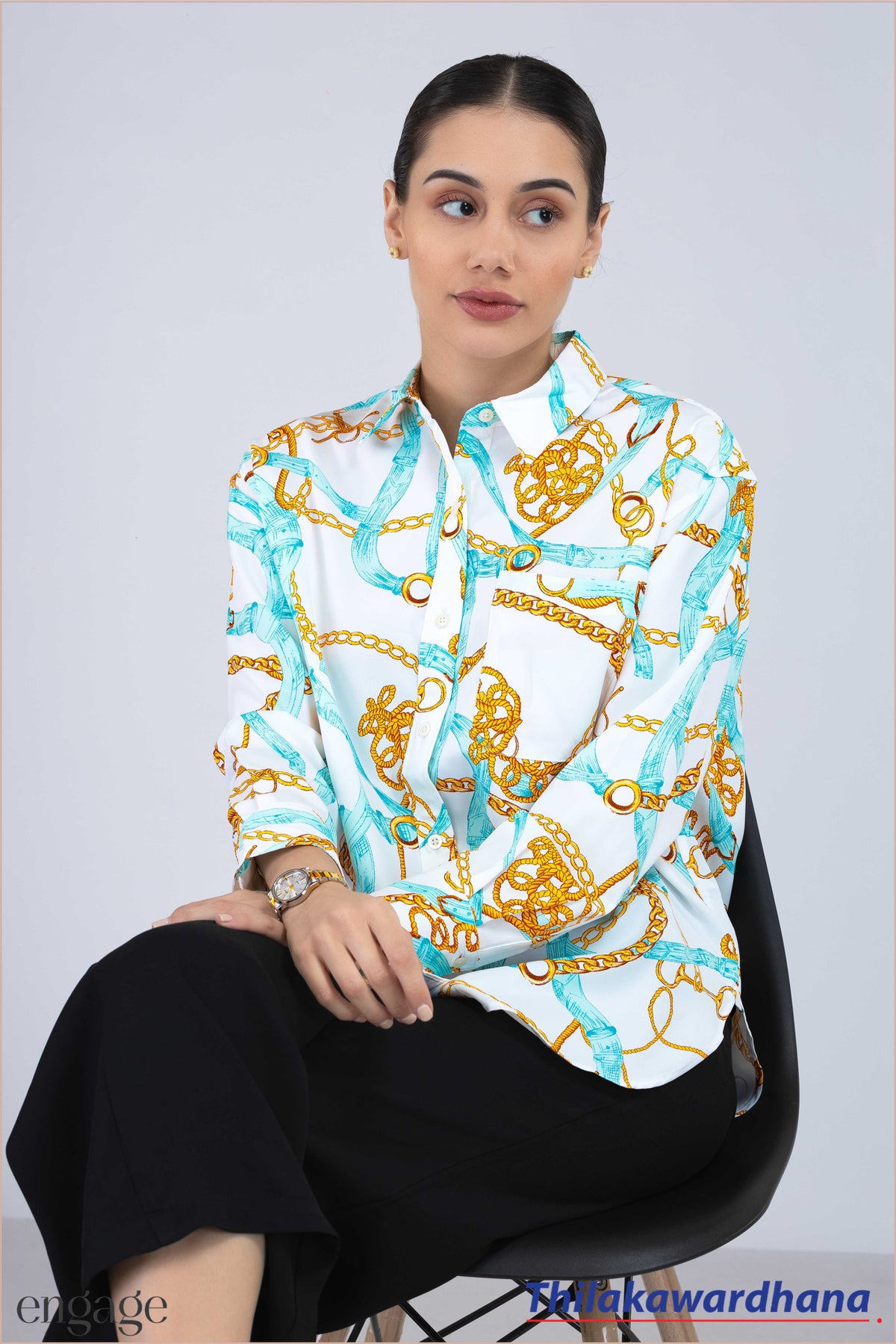 Engage Turquoise Gold Chain Print Shirt