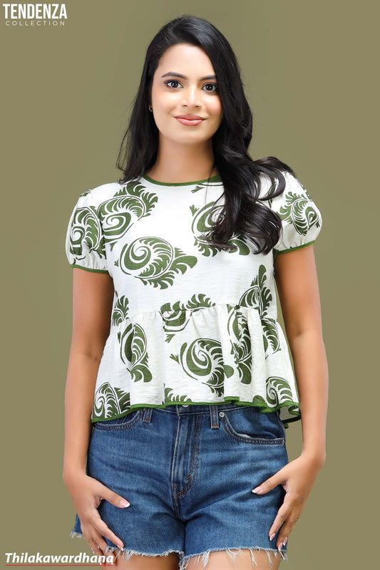 Tendenza Contrast Detaled Puff Sleeve Top
