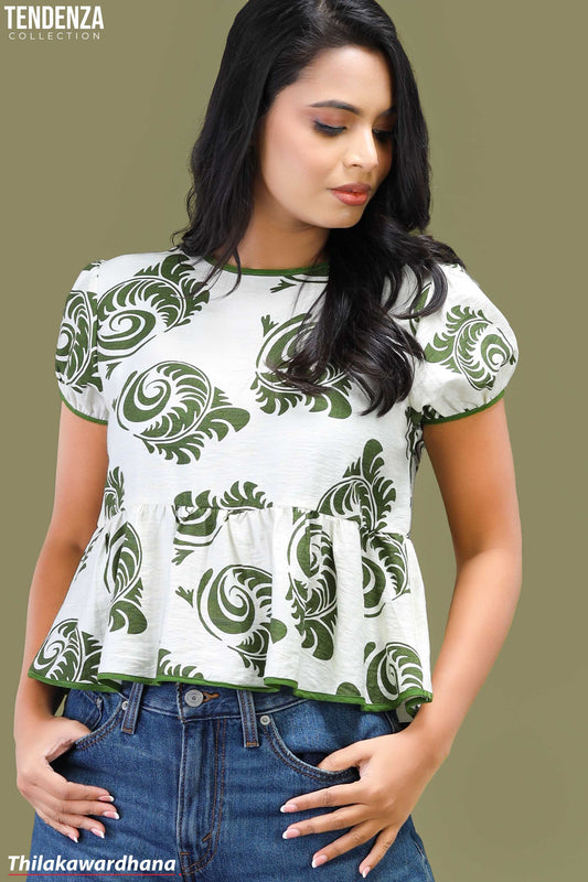 Tendenza Contrast Detaled Puff Sleeve Top