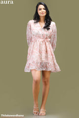 Aura Pink Floral Tie Waist Tiered Dress