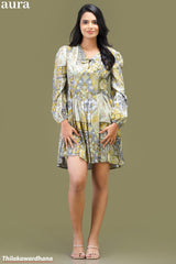 Aura Floral Print Tie Front Puff Sleeve Dress
