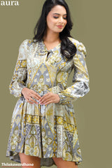 Aura Floral Print Tie Front Puff Sleeve Dress