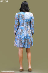 Aura Floral Print Tie Front Puff Sleeve Dress