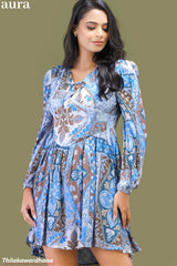 Aura Floral Print Tie Front Puff Sleeve Dress