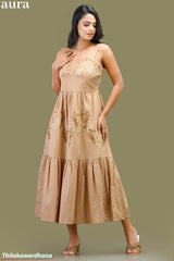Aura Embroidered Sweetheart Neck Linen Dress