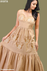 Aura Embroidered Sweetheart Neck Linen Dress