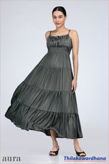 Aura Charcoal Grey Spaghetti Strap Maxi Dress