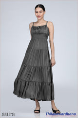 Aura Charcoal Grey Spaghetti Strap Maxi Dress