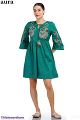 Aura Paisley Embroidered Tie-Up Dress