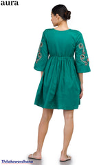 Aura Paisley Embroidered Tie-Up Dress