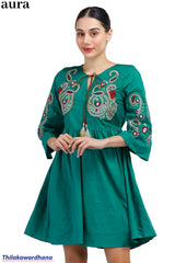 Aura Paisley Embroidered Tie-Up Dress