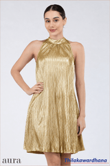Aura Shimmer Pleated A-Line Dress
