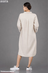 Aura High Low Button Front Linen Shirt Dress