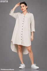 Aura High Low Button Front Linen Shirt Dress