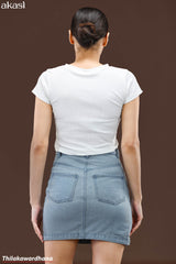 Akasi Asymmetric Button Detail Denim Skirt