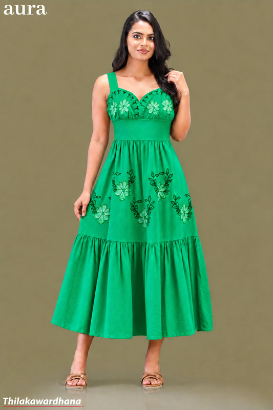 Aura Embroidered Sweetheart Neck Linen Dress