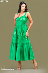 Aura Embroidered Sweetheart Neck Linen Dress