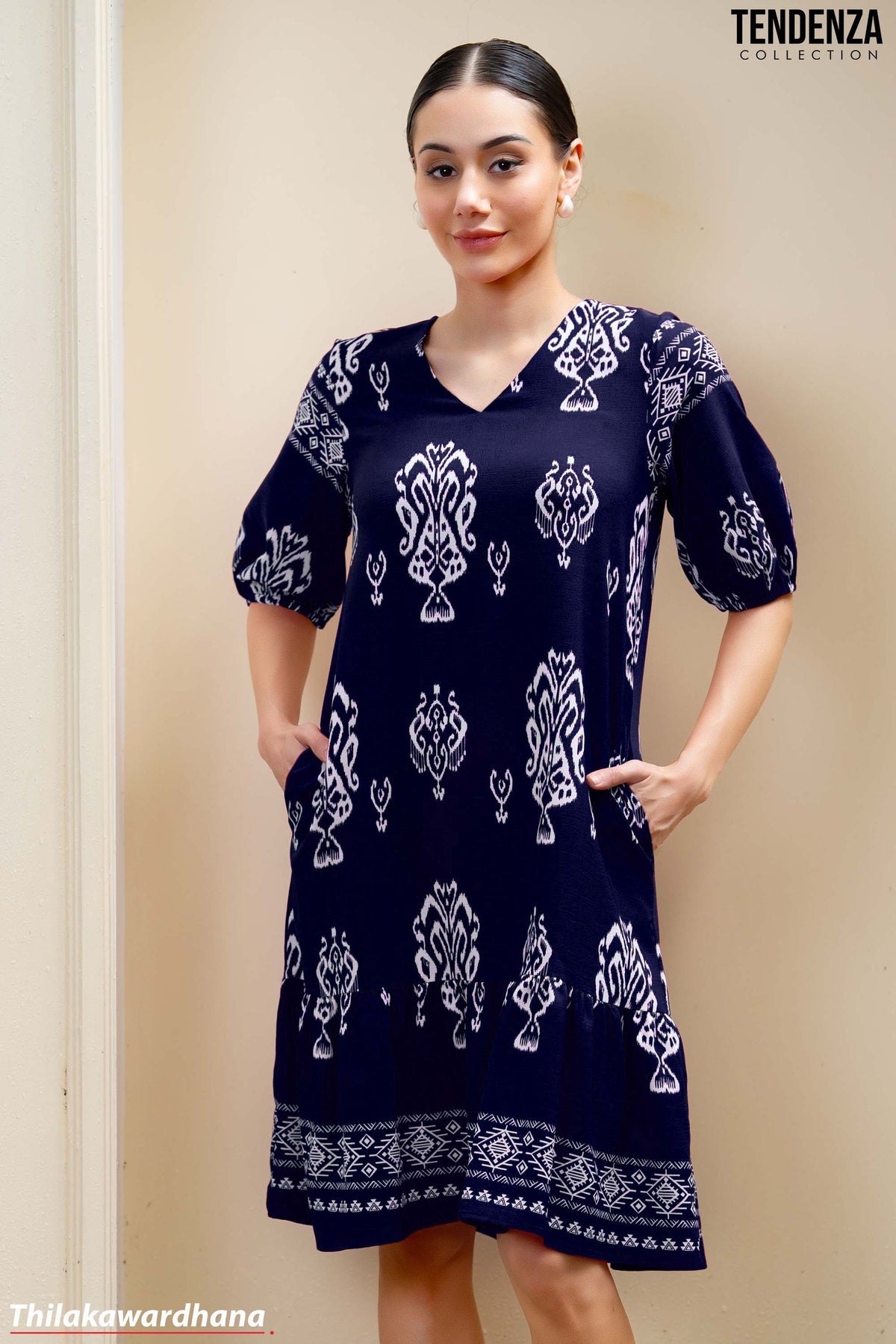 Tendenza V Neck Tiered Midi Dress