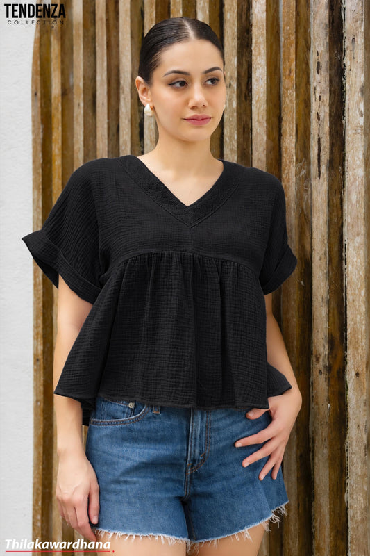 Tendenza V Neck Babydoll Peplum Top