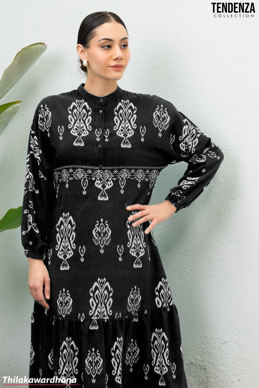 Tendenza Half Placket Long Sleeve Maxi Dress