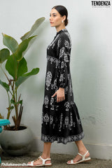 Tendenza Half Placket Long Sleeve Maxi Dress