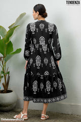 Tendenza Half Placket Long Sleeve Maxi Dress