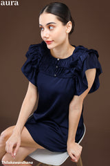 Aura Ruched Ruffle Sleeve Mini Dress