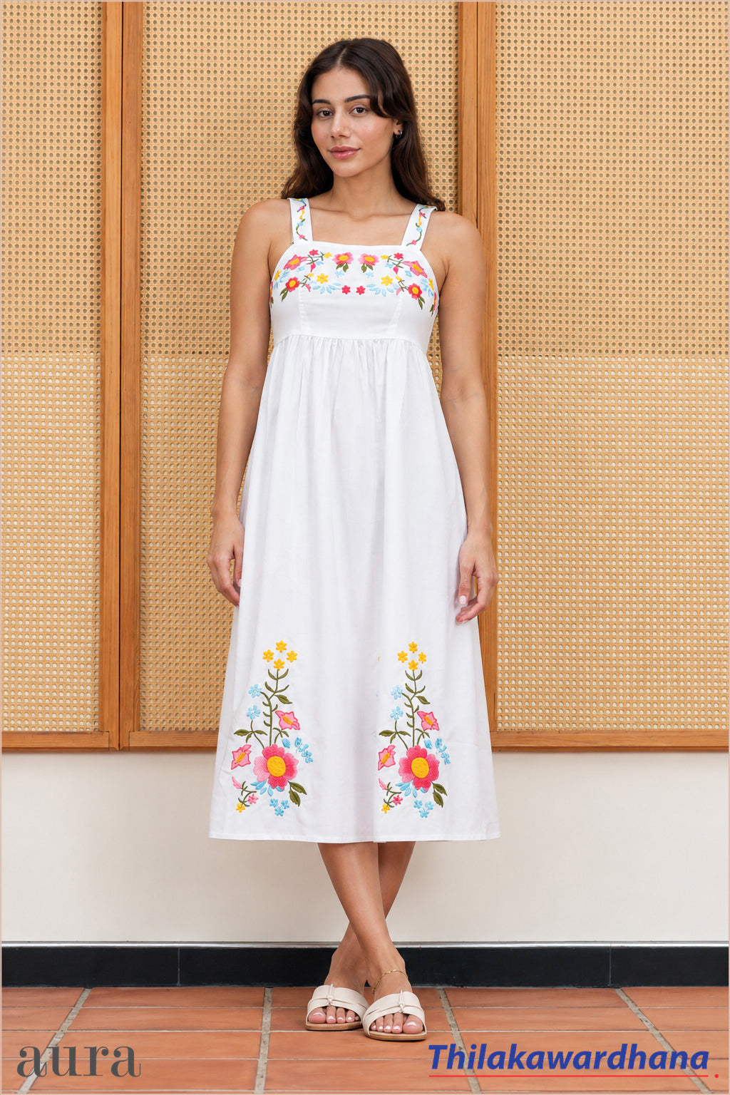 Aura Floral Grace Embroidered Midi Dress