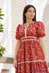 Tendenza Contrast Trim Lace Floral Dress
