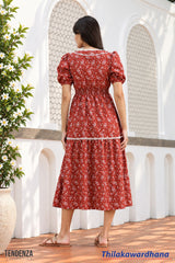 Tendenza Contrast Trim Lace Floral Dress